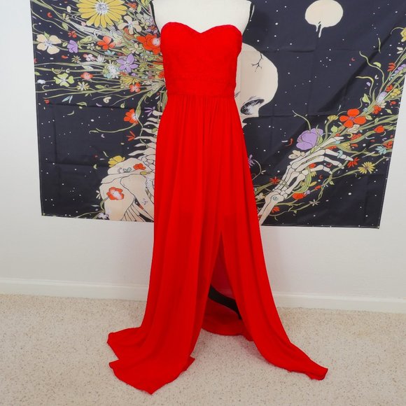 Aryn K Dresses & Skirts - ARYN K. Red Lace Slit Skirt SZ Large Formal Dress